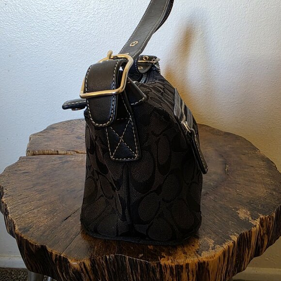 Coach Signature Black Jacquard Demi Shoulder Bag 6044 Leather Y2K Small Purse - Picture 14 of 16